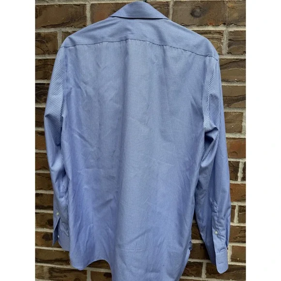 IKE by Ike Behar Mens Performance 100 Striped Dress Shirt Blue‎ White Size 16 35 - Picture 4 of 5